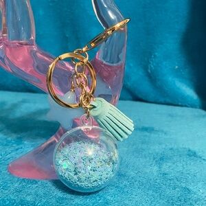 Light Blue Tassel Keychain with Glitter Globe